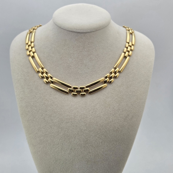 Monet Jewelry - Monet Gold-Tone Ladder Link Choker Necklace 16" - 80s Vintage